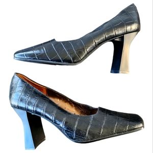 Vintage VALERIE STEVENS "Stallion" Croc embossed Black Leather heels SIZE 9